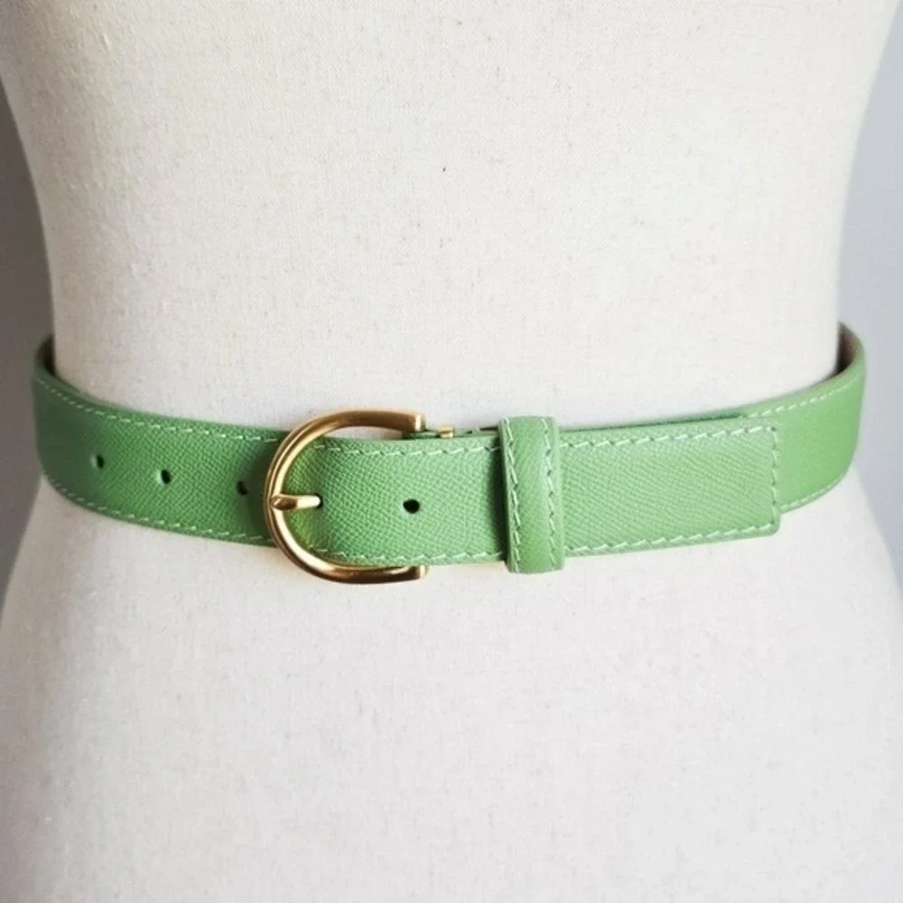 LEN L.E.N. Lifestyle Epsom Leather Apple Green Pebbled Women Belt SZ 8 10 Preppy